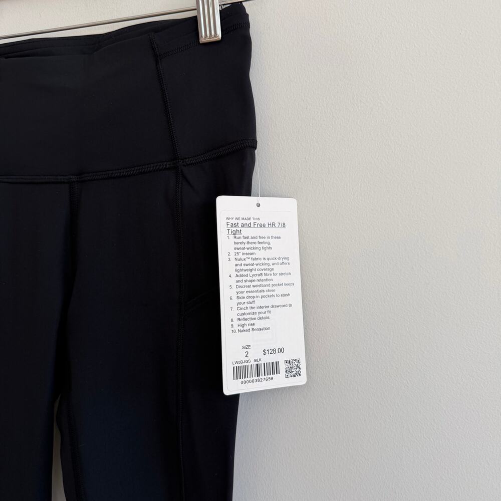 Lululemon Fast & Free High Rise 7/8 Tight Leggings Black 2 NWT - Picture 6 of 9